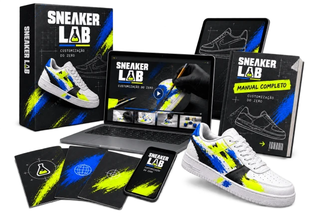 Mockup do curso Sneaker Lab: tudo que está incluído na oferta